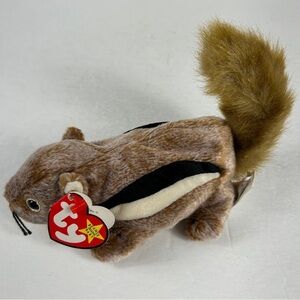 NWT TY Beanie Baby Brown and Black Chipmunk Plush Toy Chipper